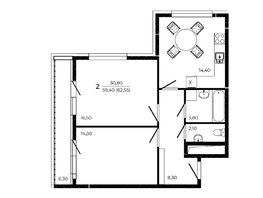 Продается 2-комнатная квартира ЖК ПРИТЯЖЕНИЕ, литер 3, 62.55  м&sup2;, 7651800 рублей