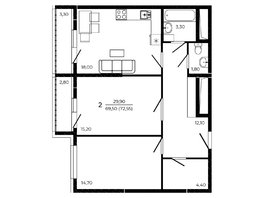 Продается 2-комнатная квартира ЖК ПРИТЯЖЕНИЕ, литер 3, 72.55  м&sup2;, 8757450 рублей