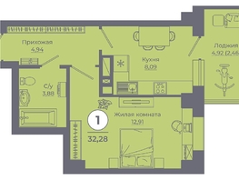 Продается 1-комнатная квартира ЖК Сокольники, литер 3, 32.05  м&sup2;, 4006250 рублей