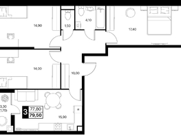 Продается 3-комнатная квартира ЖК Эстет, литер 49.2, 79.5  м&sup2;, 11715120 рублей
