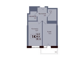 Продается 1-комнатная квартира ЖК Академия, 2 этап, 38.16  м&sup2;, 7231320 рублей