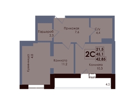 Продается 2-комнатная квартира ЖК Академия, 2 этап, 42.85  м&sup2;, 7434475 рублей