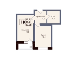 Продается 1-комнатная квартира ЖК Академия, 2 этап, 32.05  м&sup2;, 6073475 рублей