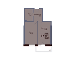 Продается 1-комнатная квартира ЖК Академия, 2 этап, 36.09  м&sup2;, 6839055 рублей