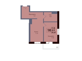 Продается 1-комнатная квартира ЖК Академия, 2 этап, 39.69  м&sup2;, 7521255 рублей