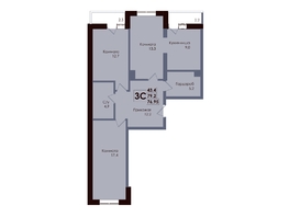 Продается 3-комнатная квартира ЖК Академия, 2 этап, 76.95  м&sup2;, 12388950 рублей