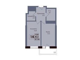 Продается 1-комнатная квартира ЖК Академия, 2 этап, 37.96  м&sup2;, 7193420 рублей
