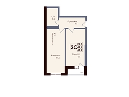 Продается 2-комнатная квартира ЖК Академия, 2 этап, 43.6  м&sup2;, 7564600 рублей