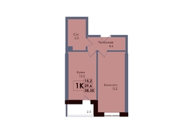Продается 1-комнатная квартира ЖК Академия, 2 этап, 38.35  м&sup2;, 7267325 рублей