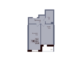 Продается 1-комнатная квартира ЖК Академия, 2 этап, 39.05  м&sup2;, 7399975 рублей