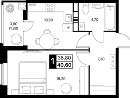 Продается 1-комнатная квартира ЖК Эстет, литер 49.1, 40.6  м&sup2;, 6924736 рублей