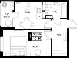 Продается 1-комнатная квартира ЖК Эстет, литер 49.1, 40.3  м&sup2;, 6873568 рублей
