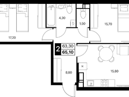 Продается 2-комнатная квартира ЖК Эстет, литер 49.2, 65.1  м&sup2;, 9918636 рублей