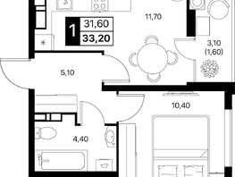 Продается 1-комнатная квартира ЖК Эстет, литер 48.2, 33.2  м&sup2;, 5387032 рублей