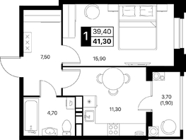 Продается 1-комнатная квартира ЖК Эстет, литер 48.1, 41.3  м&sup2;, 7023478 рублей