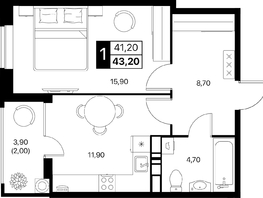 Продается 1-комнатная квартира ЖК Эстет, литер 48.1, 43.2  м&sup2;, 7346592 рублей