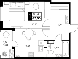 Продается 1-комнатная квартира ЖК Эстет, литер 48.1, 42.8  м&sup2;, 7278568 рублей