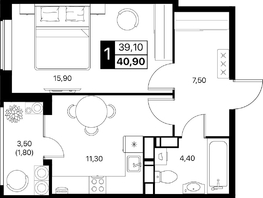 Продается 1-комнатная квартира ЖК Эстет, литер 49.1, 40.9  м&sup2;, 6975904 рублей