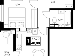 Продается 1-комнатная квартира ЖК Эстет, литер 49.2, 40  м&sup2;, 6214400 рублей
