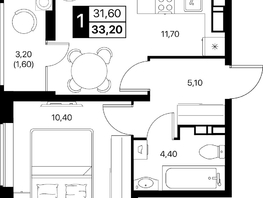 Продается 1-комнатная квартира ЖК Эстет, литер 49.2, 33.2  м&sup2;, 5838552 рублей