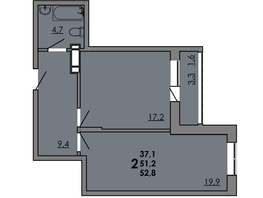 Продается 2-комнатная квартира ЖК Грей, кв-л 11-3, 52.65  м&sup2;, 7213050 рублей