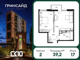 Продается 2-комнатная квартира ЖК Гринсайд, 6.1-6.4, 39.2  м&sup2;, 5200000 рублей