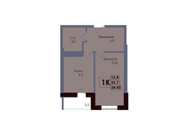 Продается 1-комнатная квартира ЖК Академия, 2 этап, 34.45  м&sup2;, 6028750 рублей