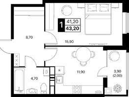 Продается 1-комнатная квартира ЖК Эстет, литер 49.1, 43.2  м&sup2;, 7382016 рублей