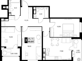 Продается 3-комнатная квартира ЖК Эстет, литер 49.1, 89.8  м&sup2;, 13369424 рублей