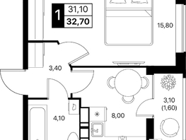Продается 1-комнатная квартира ЖК Эстет, литер 49.2, 32.7  м&sup2;, 5770896 рублей