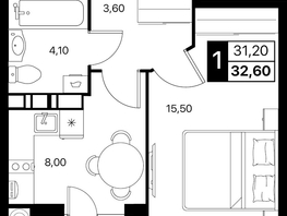 Продается 1-комнатная квартира ЖК Эстет, литер 49.2, 32.6  м&sup2;, 5753248 рублей