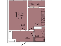 Продается 1-комнатная квартира ЖК Фрейм, 11А, 34.84  м&sup2;, 5905380 рублей