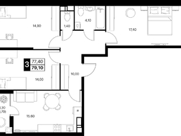 Продается 3-комнатная квартира ЖК Эстет, литер 49.2, 79.1  м&sup2;, 11681488 рублей