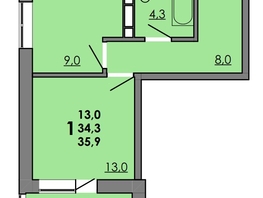 Продается 1-комнатная квартира ЖК Грей, кв-л 11-3, 35.6  м&sup2;, 5856200 рублей