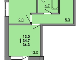 Продается 1-комнатная квартира ЖК Грей, кв-л 11-3, 36.2  м&sup2;, 5954900 рублей