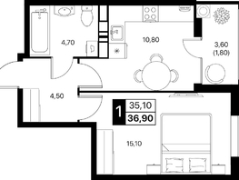 Продается 1-комнатная квартира ЖК Эстет, литер 49.1, 36.9  м&sup2;, 6453072 рублей