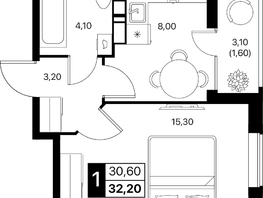 Продается 1-комнатная квартира ЖК Эстет, литер 49.2, 32.2  м&sup2;, 5682656 рублей