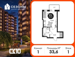 Продается Студия ЖК Сезоны, 33.6  м&sup2;, 4340000 рублей