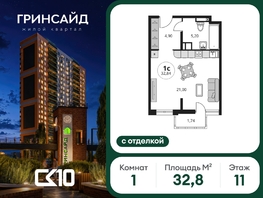 Продается Студия ЖК Гринсайд, 6.1-6.4, 32.78  м&sup2;, 5350000 рублей