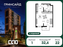 Продается Студия ЖК Гринсайд, 6.1-6.4, 32.64  м&sup2;, 5330000 рублей