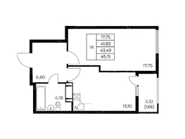 Продается 1-комнатная квартира ЖК Звезда Столицы 2, 45.15  м&sup2;, 7415436 рублей