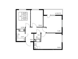 Продается 3-комнатная квартира ЖК Звезда Столицы 2, 76.75  м&sup2;, 11128750 рублей