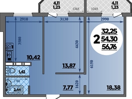 Продается 2-комнатная квартира ЖК Суворовский, литера 7, 56.76 м², 6972551 рублей