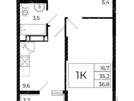 Продается 1-комнатная квартира ЖК Флора, литера 2.1, 36.8  м², 5534720 рублей