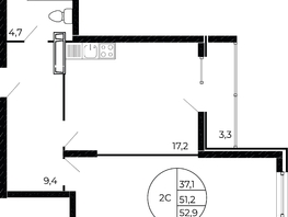 Продается 2-комнатная квартира ЖК Флора, литера 1.2, 52.9  м², 6083500 рублей