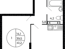 Продается 1-комнатная квартира ЖК Флора, литера 1.2, 41.2  м², 4944000 рублей