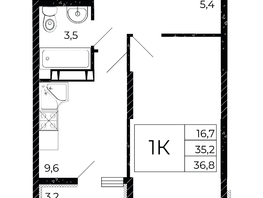 Продается 1-комнатная квартира ЖК Флора, литера 2.1, 36.8  м², 4934880 рублей