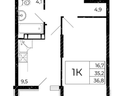 Продается 1-комнатная квартира ЖК Флора, литера 2.1, 36.8  м², 4857600 рублей