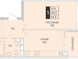 Продается 1-комнатная квартира Берберовская ул, 42.3  м², 4600000 рублей