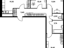 Продается 3-комнатная квартира ЖК Малина Парк, дом 1, 80.14 м², 9390000 рублей